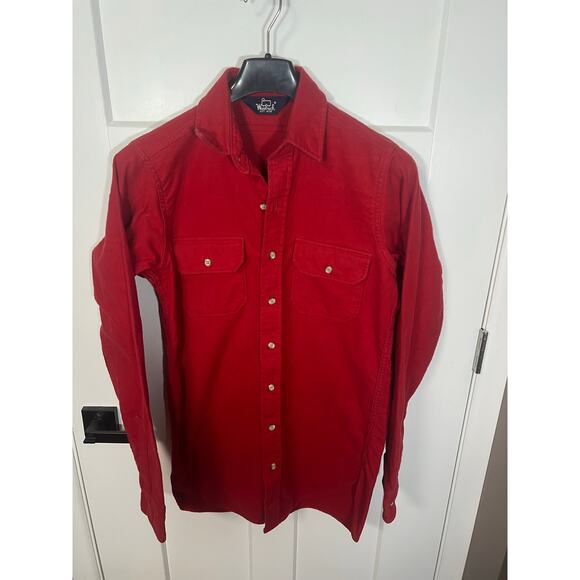 Woolrich Red Vintage Button Down 100% Cotton Size M Medium Mens Long Sleeve - Picture 3 of 7